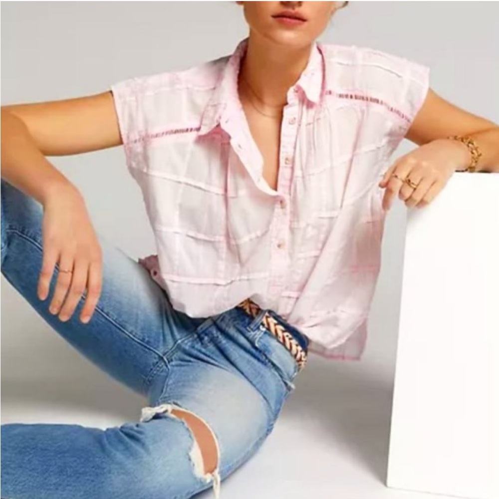 Pilcro • ‘Serena’ washed pink 100% cotton lightweight Henley